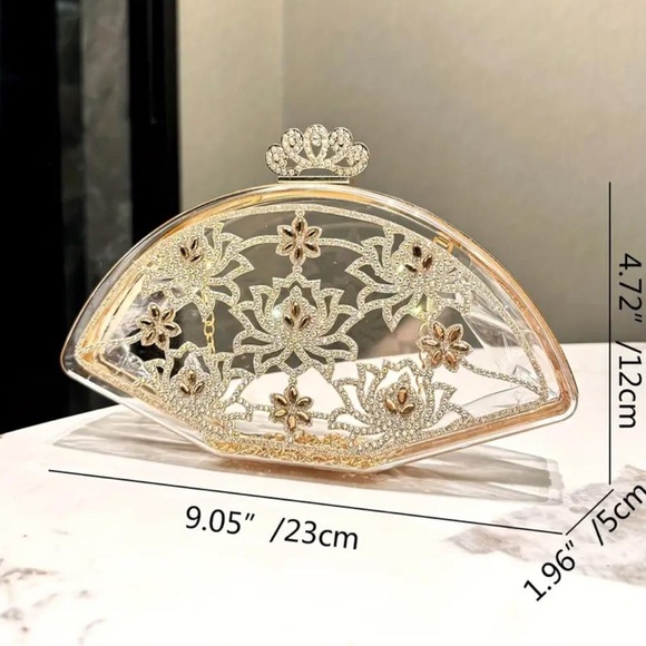 Clear Floral Rhinestones Purse - Picture 3 of 7